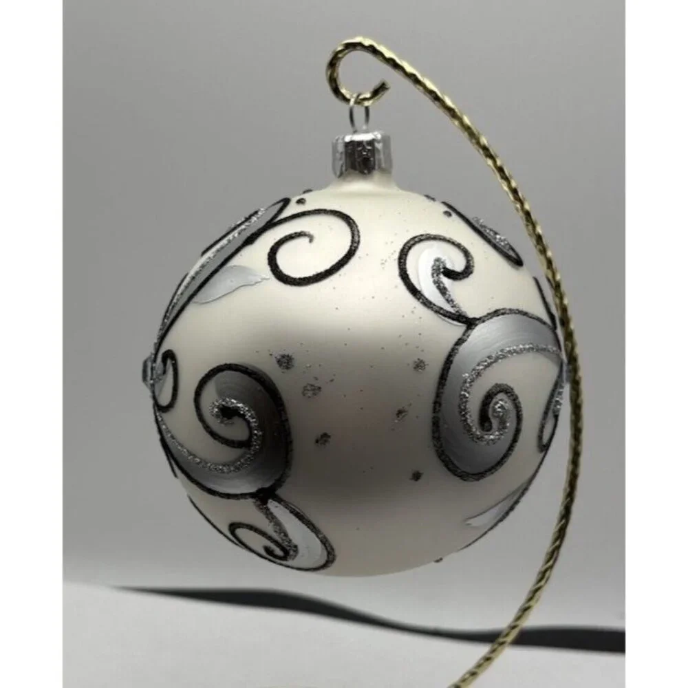 Vitbis Handmade Glass Ornament 10 CM Made in Poland White Black - Picture 6 of 10